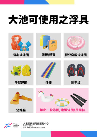 【公告】本中心游泳池可使用之浮具規範